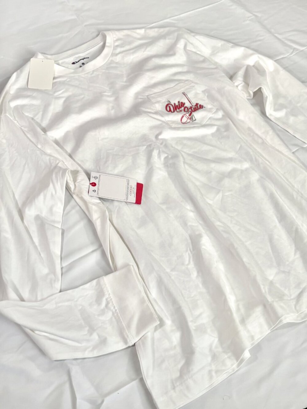 NWT Champion Women's Ohio State "Buckeye Nation" Long Sleeve White Tee | Size XL